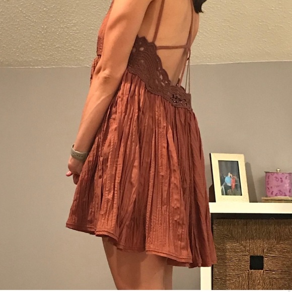 SALE Free People Breathless Mini Slip Dress Boho Copper Rust Color Size S - Picture 9 of 10